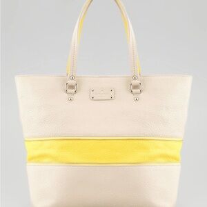 Kate Spade Grove Court Michelle Large Tote in Pebbled Beige and Yellow w/Zipper